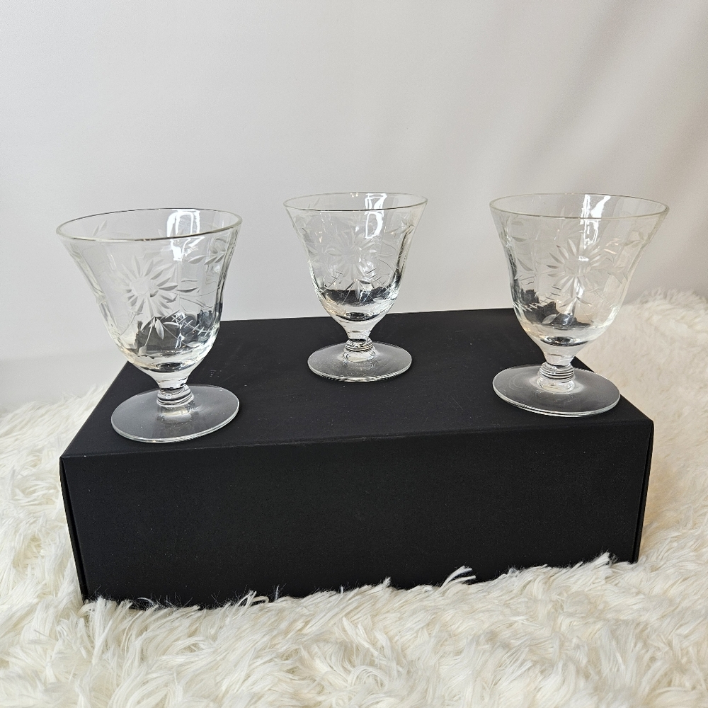Set of 3 Oyster Cocktail or Fruit Cocktail Glass, Cut Crystal Glass